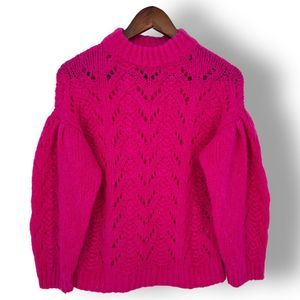 Kate Spade Pointelle Stitch Sweater Womens XSmall Pink Alpaca Blend Open Knit